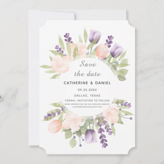 Botanische tulpen van waterverf save the date (Voorkant)