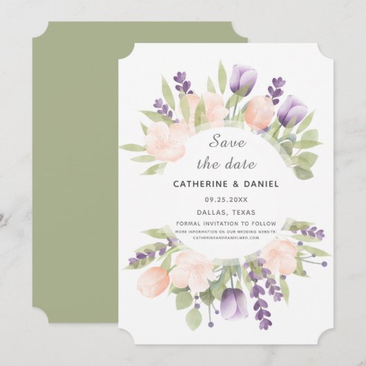 Botanische tulpen van waterverf save the date (Voorkant / Achterkant)