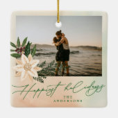 Botanische Twee Paar Foto Vakantie Custom Keepsake Keramisch Ornament (Achterkant)