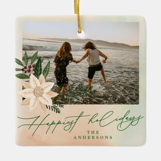 Botanische Twee Paar Foto Vakantie Custom Keepsake Keramisch Ornament (Voorkant)