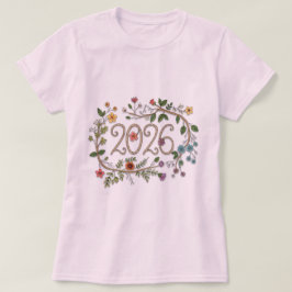Botanische typografie 2026 met bloeiende wijnranke t-shirt