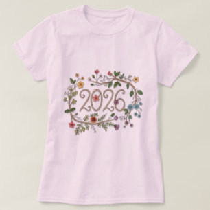 Botanische typografie 2026 met bloeiende wijnranke t-shirt