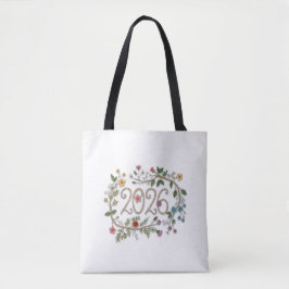Botanische typografie 2026 met bloeiende wijnranke tote bag
