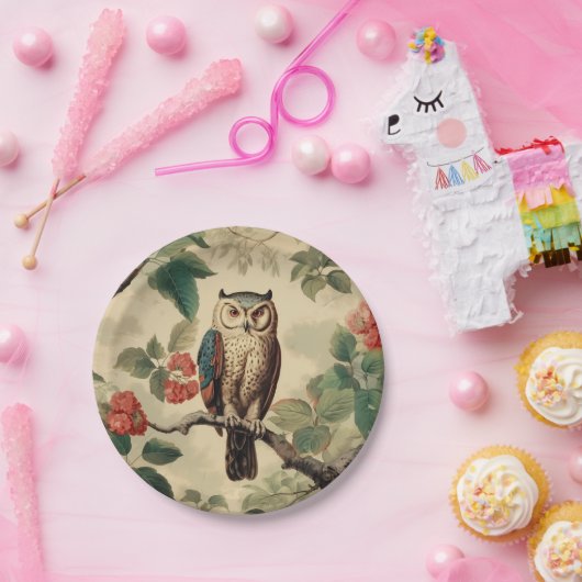botanische uil in het bos papieren bordje (Feest)