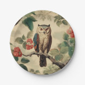  botanische uil in het bos papieren bordje (Voorkant)