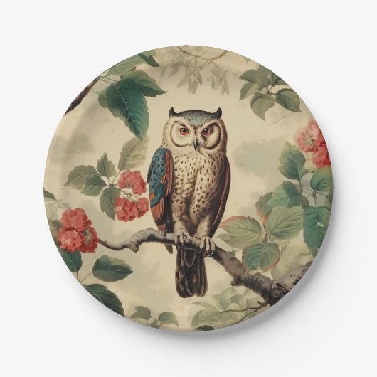 botanische uil in het bos papieren bordje (Voorkant)