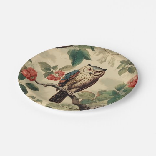 botanische uil in het bos papieren bordje (Gekanteld)