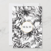 Botanische uitnodiging voor bruiloft in zwart-wit  (Achterkant)