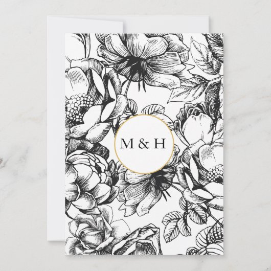 Botanische uitnodiging voor bruiloft in zwart-wit  (Achterkant)
