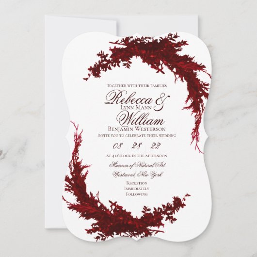 Botanische uitnodiging voor donkere rode en witte  (Voorkant)