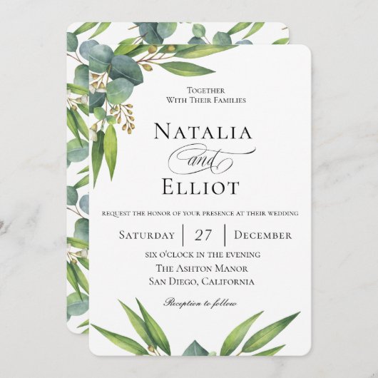 Botanische uitnodiging voor een Eucalyptusbruiloft (Voorkant / Achterkant)