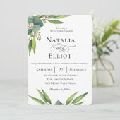 Botanische uitnodiging voor een Eucalyptusbruiloft (Staand voorkant)