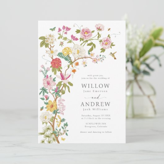 Botanische uitnodiging voor het bruiloft (Staand voorkant)