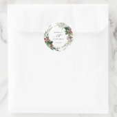 Botanische Vakantie Groene Rood Bessen Bruiloft Ronde Sticker (Tas)