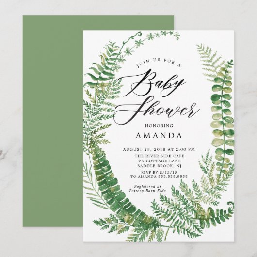 Botanische varen Baby shower uitnodiging (Voorkant / Achterkant)