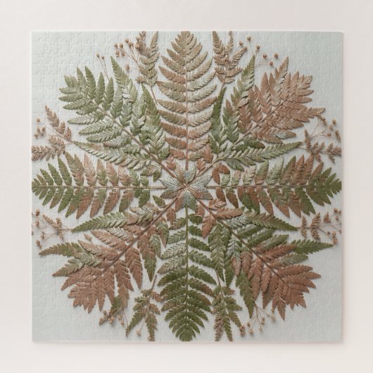 Botanische varen groene koper geperste bladeren legpuzzel (Verticaal)