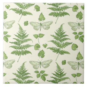 Botanische Varen Ontwerp Groen Gele Keramische Teg Tegeltje