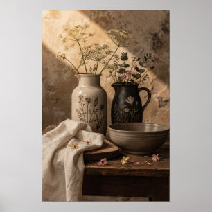 Botanische vazen en aardewerken schaal poster