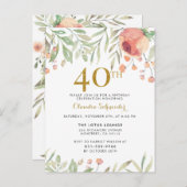 Botanische verf en goudglitter 40e verjaardag uitnodiging briefkaart (Voorkant / Achterkant)