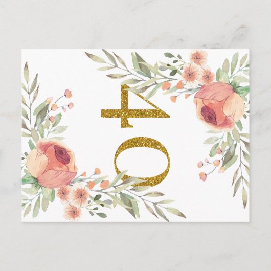Botanische verf en goudglitter 40e verjaardag uitnodiging briefkaart (Achterkant)