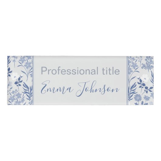 Botanische verf met blauwe bloemen naambadge (Voorkant)
