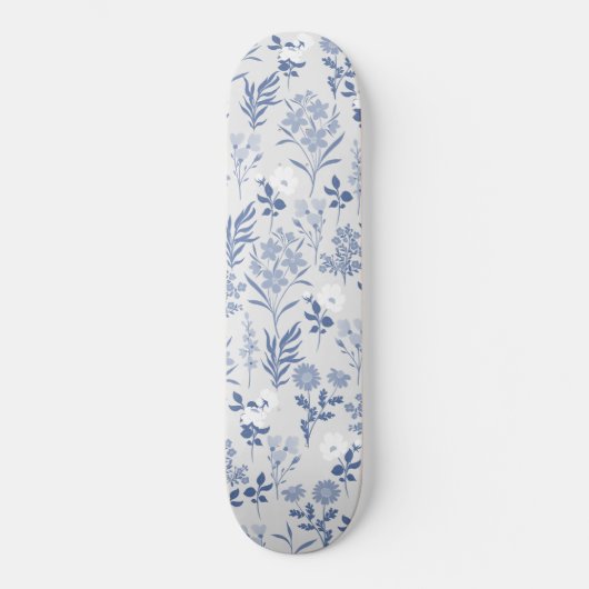 Botanische verf met blauwe bloemen persoonlijk skateboard (Voorkant)