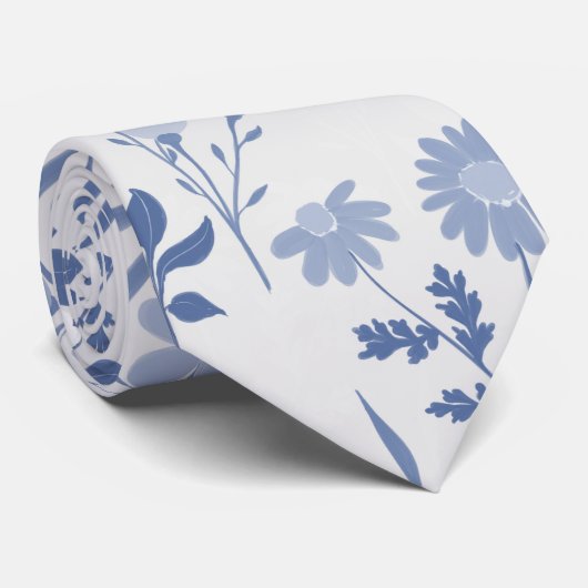 Botanische verf met blauwe bloemen stropdas (Opgerold)