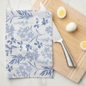 Botanische verf met blauwe bloemen theedoek (Quarter Fold)