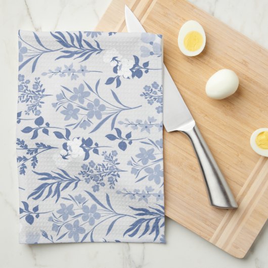 Botanische verf met blauwe bloemen theedoek (Quarter Fold)