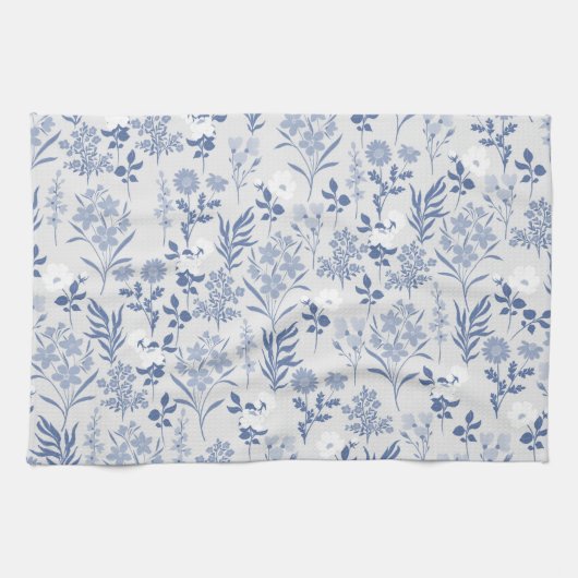 Botanische verf met blauwe bloemen theedoek (Horizontaal)