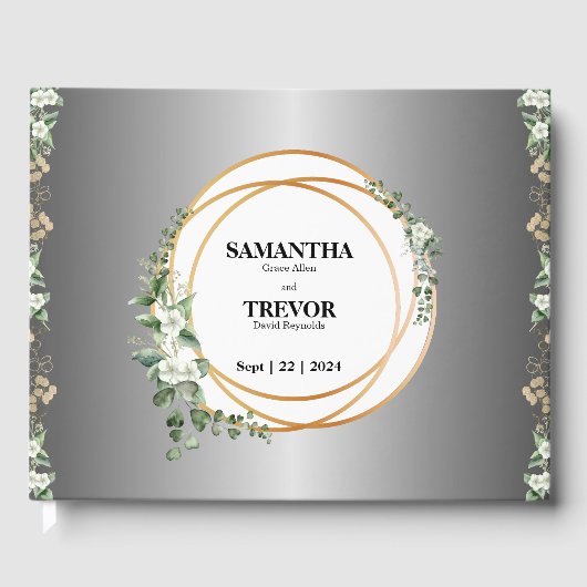 Botanische vergulde gouden ringen en gebladerte ga gastenboek (Voorkant)