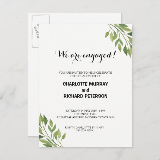 Botanische verlovingsfeestuitnodiging briefkaart (Voorkant / Achterkant)