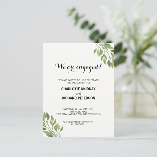 Botanische verlovingsfeestuitnodiging briefkaart (Staand voorkant)