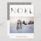 Botanische versierde NOEL platte kerstfoto kaart (Voorkant / Achterkant)