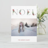 Botanische versierde NOEL platte kerstfoto kaart (Staand voorkant)