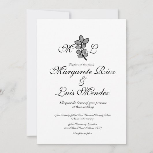 Botanische vertakking Caligraphy Monogrammed Weddi Kaart (Voorkant)