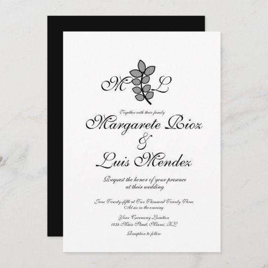 Botanische vertakking Caligraphy Monogrammed Weddi Kaart (Voorkant / Achterkant)