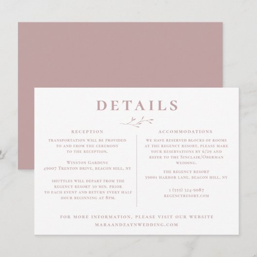 Botanische vertakking Dusty Mauve Roos Weddenschap Kaart (Voorkant / Achterkant)