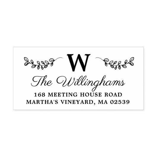 Botanische vertakkingen met bladmonogram  zelfinktende stempel (Design)