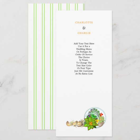 Botanische vetplanten | Strand gepersonaliseerd Programmakaart (Voorkant / Achterkant)