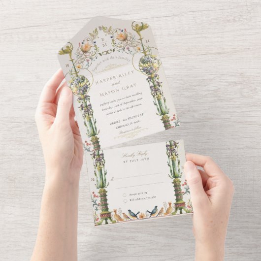 Botanische Victoriaans Bliss Bruiloft Geperforeerd All In One Uitnodiging (Afscheurbaar)