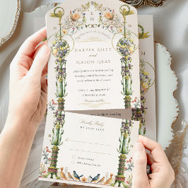 Botanische Victoriaans Bliss Bruiloft Geperforeerd All In One Uitnodiging