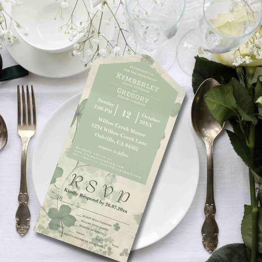 Botanische vier blad klaver groen chartreuse e-mai all in one uitnodiging