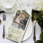 Botanische vier blad klaver groen chartreuse foto all in one uitnodiging