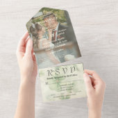 Botanische vier blad klaver groen chartreuse foto all in one uitnodiging (Afscheurbaar)