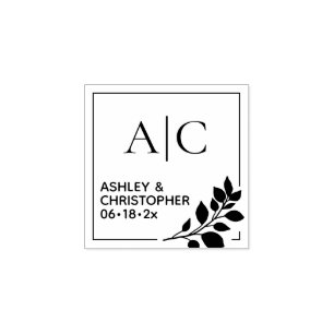 Botanische Vierkante Monogram Stempel van Rubber