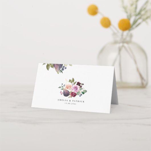 Botanische vijgen en bessen Bourgondische bloemenb Plaatskaartje (Achterkant)