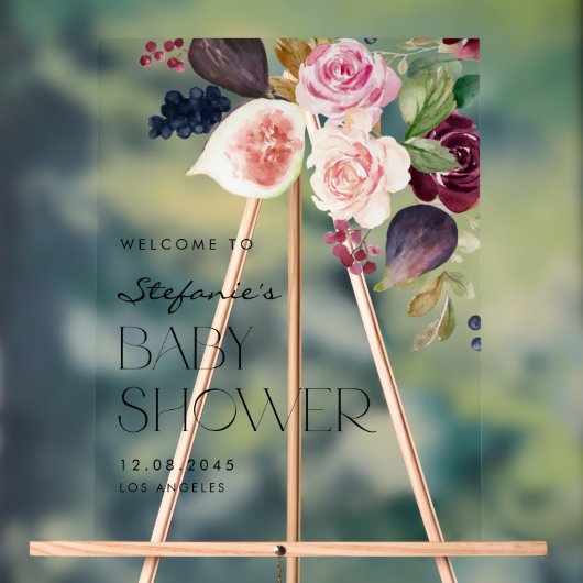 Botanische vijgen en Bourgondische bloemen Baby sh Acryl Bord (Neutraal)