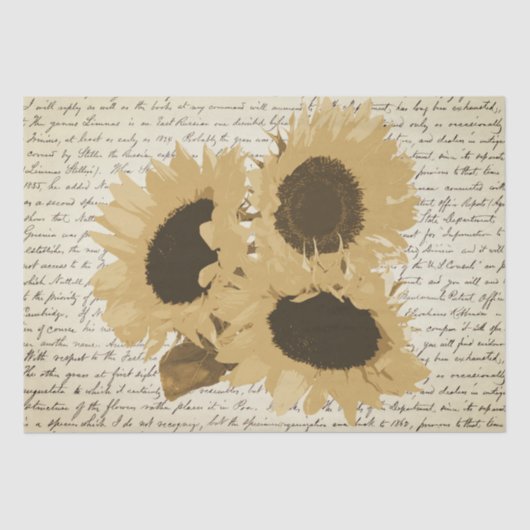 Botanische Vintage Beige Zonnebloemen Bloemen Bloe Tissuepapier (Voorkant)