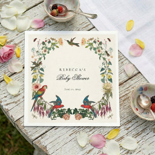 Botanische Vintage Bloemen Kolibrie Baby Shower Servet